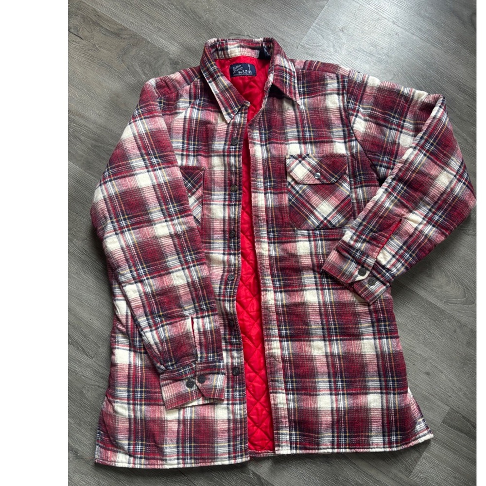 Sutton Place RED‎ plaid Shirt jacket Mens Medium